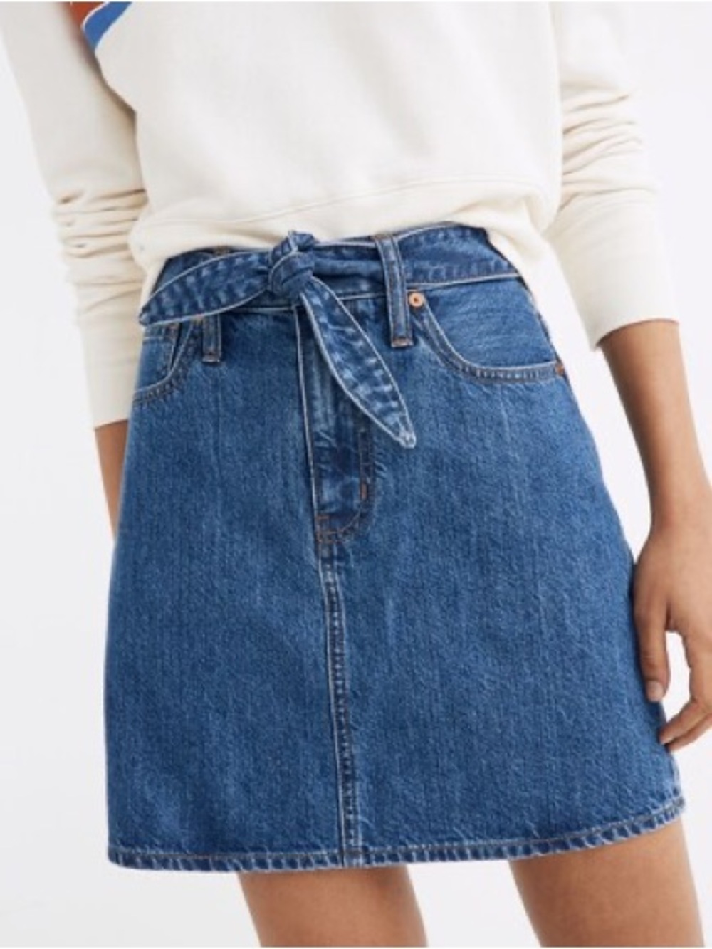 Madewell Rigid Denim Straight Mini Skirt in Haydel Wash: Tie-Waist Edition
